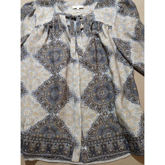 Joie Hartford Tie Neck 3/4 Sleeve Top Blouse in Multi-Color Medallion Silk Sz M - Picture 3 of 11